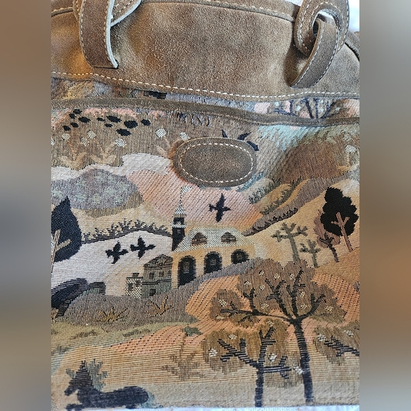 Vintage The French Company Suede Countryside Tapestry Luggage Handbag - Picture 3 of 13